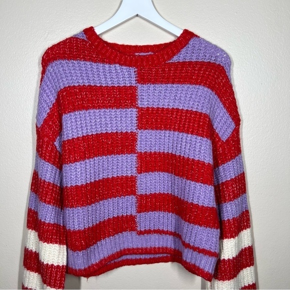 BlankNYC Womens Good Mood Multicolor Stripe Balloon Sleeve Sweater Size Small - Picture 3 of 8